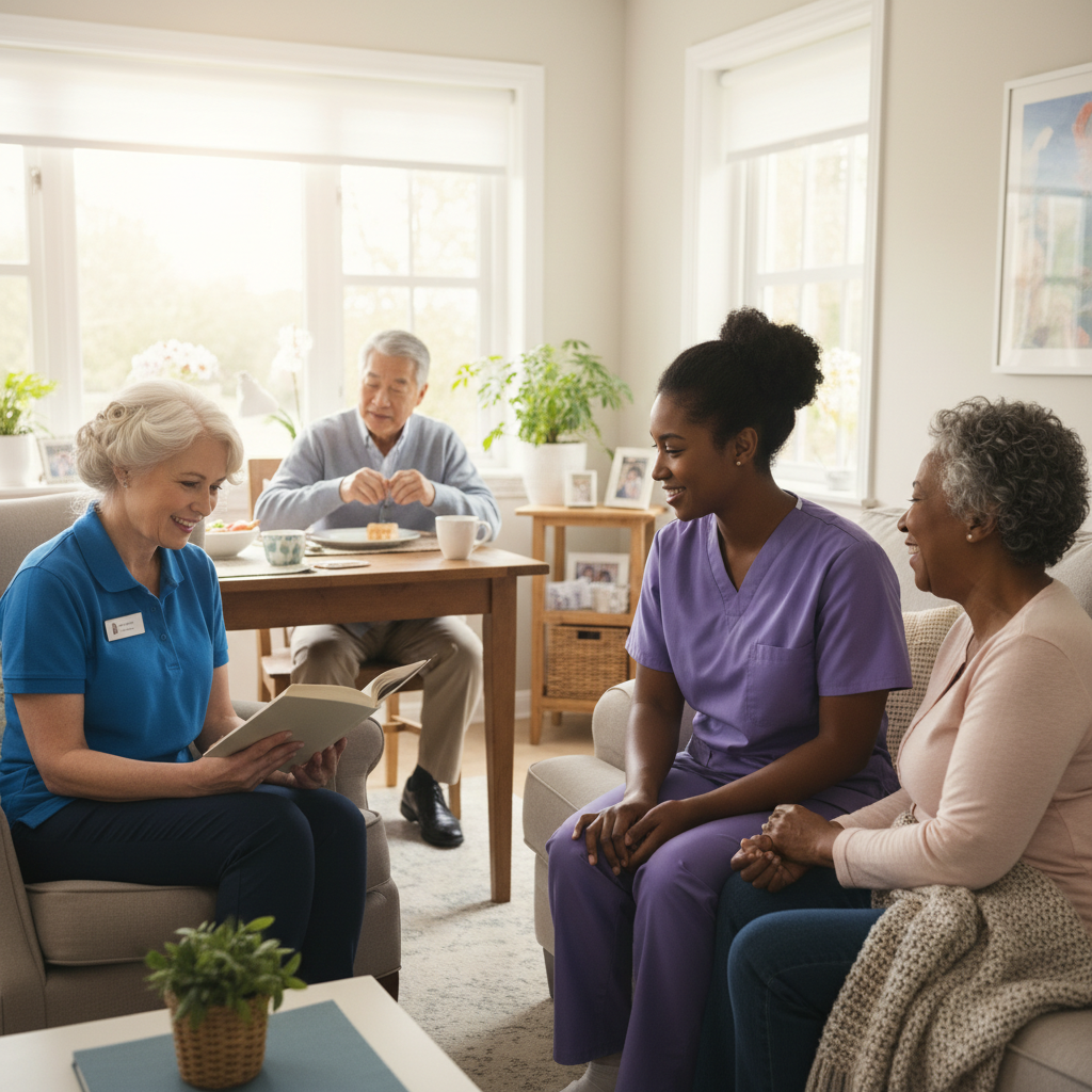Professional caregivers working with clients